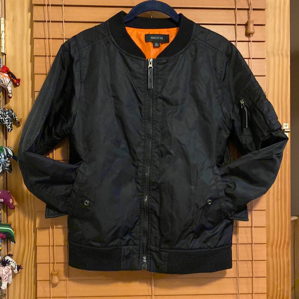 Black Bomber Jacket Orange Lining